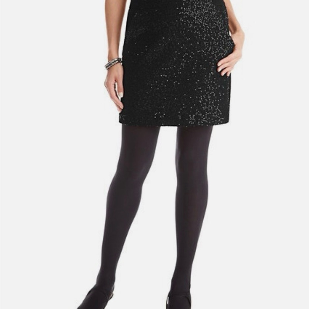 Ann Taylor LOFT Sequin Boiled Wool Shift Skirt Regular Size 0 black